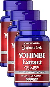 Puritan's Pride Yohimbe 1000 Mg, 50 Count, Vegetable Cellulose, Gelatin (Pack of 3)