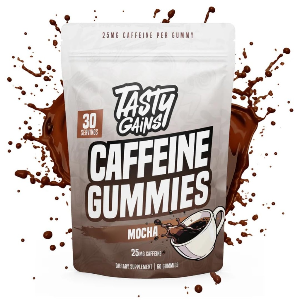 TASTY GAINS Caffeine Pre Workout Gummies – Fast Acting Energy Gummies for Men & Women, 25mg Caffeine Per Gummy, Workout Focus & Endurance Support