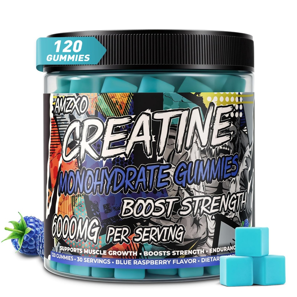 Creatine Monohydrate Gummies 6g for Men Women,Complex Creatine Monohydrate Chewable for Muscle Strength,Muscle Building,Energy Boost,Pre-Workout Energy Supplement,Vegan Blue Raspberry - 120 Count