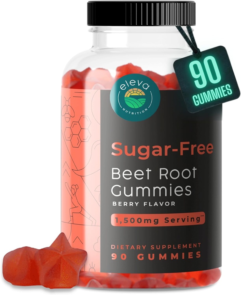 Gummies ρίζας τεύτλων χωρίς ζάχαρη- Βιταμίνη C & B9- Μνήμη & Focus Chews-Nitric Oxide-Energy Beet Supplement- 90 Βιολογικά τσίχλες τεύτλων για άνδρες και γυναίκες