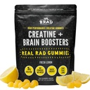B.rad Real Rad Creatine Gummies | 5g Creatine Monohydrate Per Serving | with Alpha GPC, L-Theanine, L-Tyrosine, L-Citrulline & Panax Ginseng | Natural Lemon Flavor | 100 XL Gummies