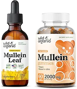 Άγρια & οργανικά μουλλινί Βάμμα 2 fl oz & Mullein Gummies 60 κόμης