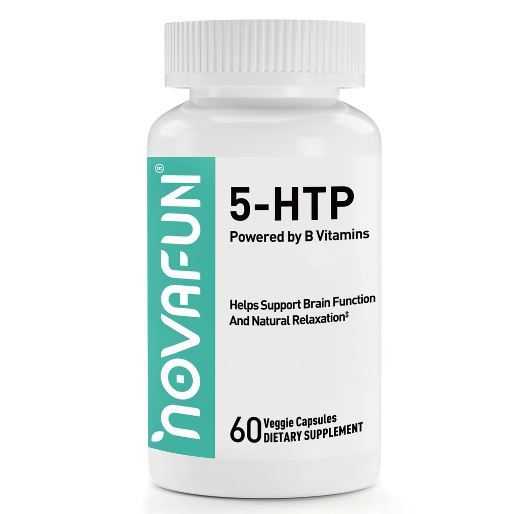 5-HTP 100mg with Enhanced B-Complex, Supports Brain Fuction & Stress Relief, Vegan, Non-GMO, Gluten-Free, 60 Capsules