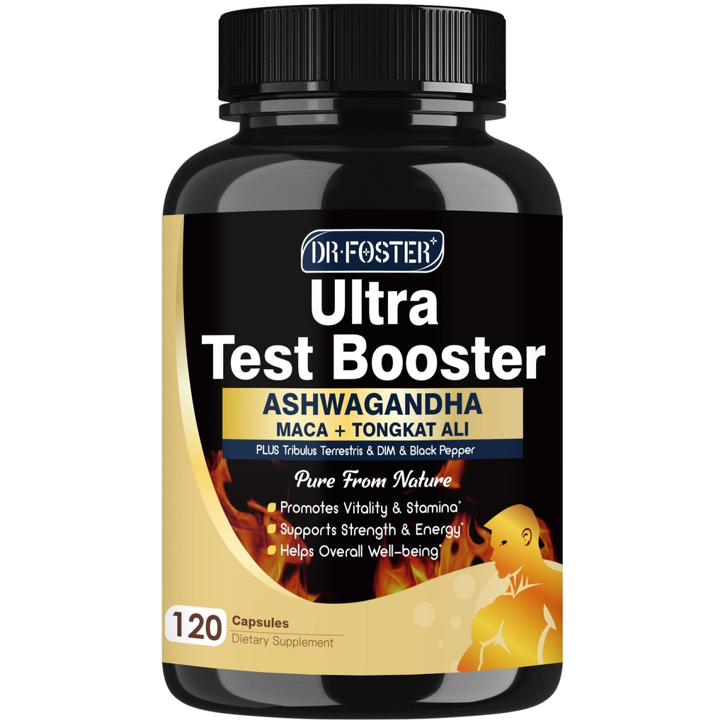 DRFOSTER Testosterone Booster for Men, Ultra Testosterone Formula 600mg Ashwagandha, Tongkat Ali & Maca - Muscle Growth, Energy & Endurance - 120 Capsules
