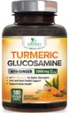 Turmeric Curcumin Supplement - 95% Curcuminoids with Glucosamine, Ginger & MSM, BioPerine Black Pepper Extract for Best Absorption, Natural Vegan Joint Support, Non-GMO, Bottled in USA - 180 Capsules