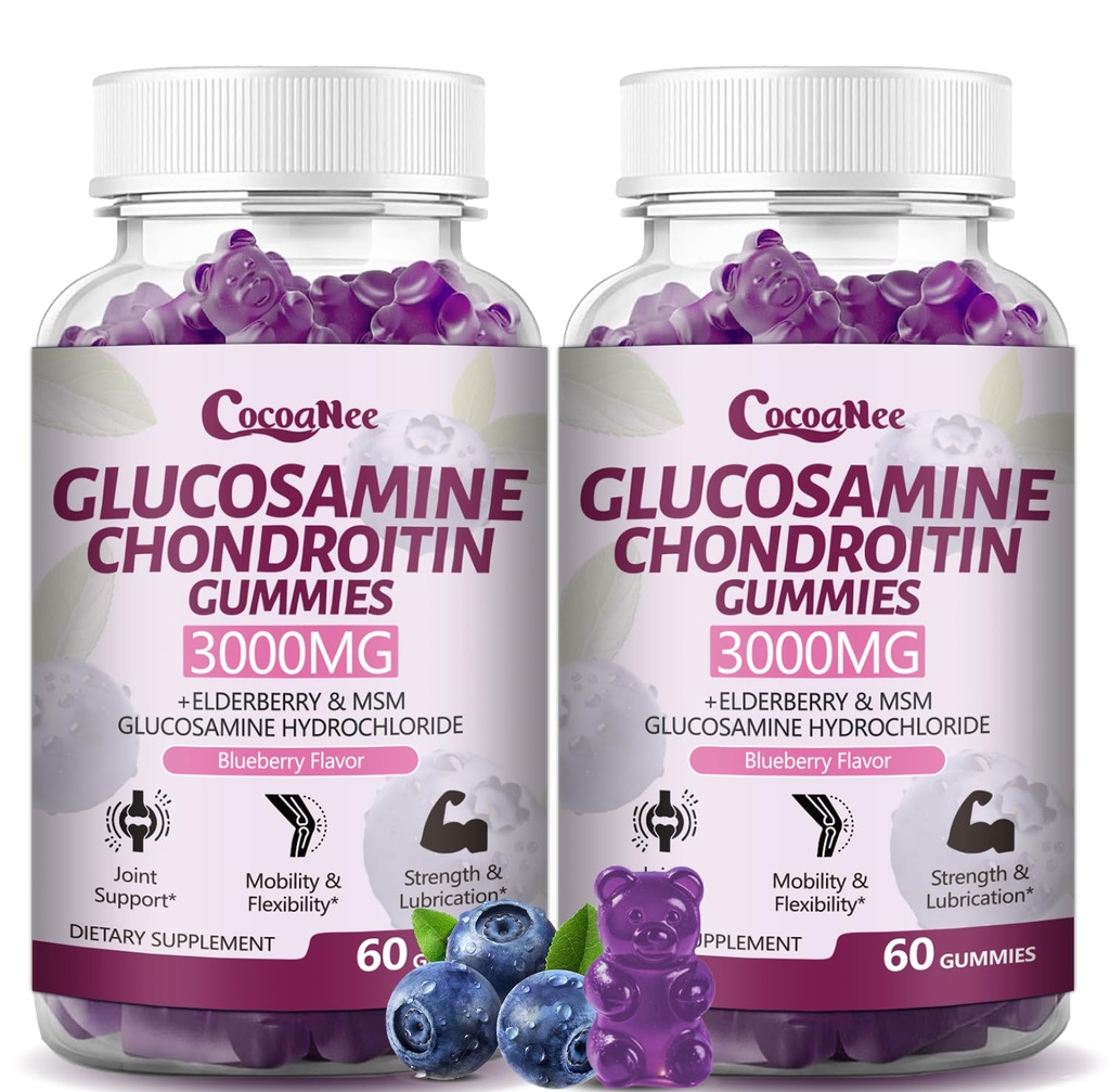 2 Packs 3000MG Glucosamine Chondroitin Gummies, Extra Strength Joint Support Supplement with MSM & Elderberry, Flexibility, Antioxidant Immune Support Gummy for Adults, Men & Women 120Cts