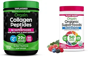 Orgain Hydrolyzed Collagen + Superfoods Powder and Organic Greens Superfoods Powder - 1lb and 0.62lb