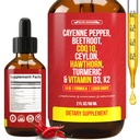 Cayenne Pepper Drops - Organic Supplement with Hawthorn Berry, Beet Root Powder, COQ10, Vitamin D3 & K2, Ceylon Cinnamon, Turmeric, Ginseng & Berberine - 60 ml (1 Pack)