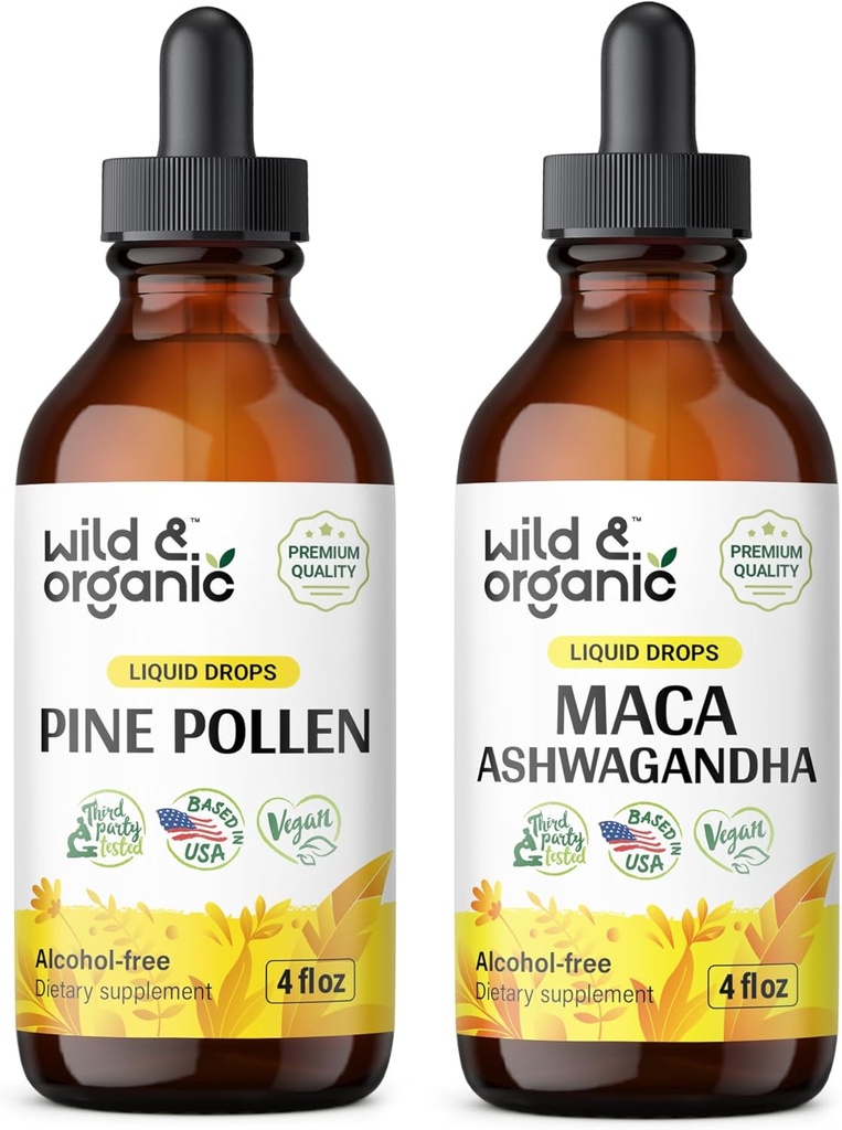 Άγρια & οργανικά Pine Pollen Βάμμα 4 fl oz & Maca Ashwagandha Βάμμα 4 fl oz