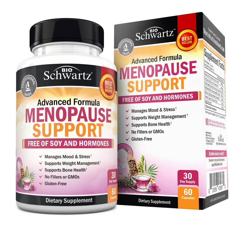 Herbal Menopause Support for Women - Supports Healthy Mood and Balance with Milk Thistle Chasteberry Black Cohosh Red Clover Turmeric Ginger - Menopause Supplements for Women - 60 Veggie Capsules