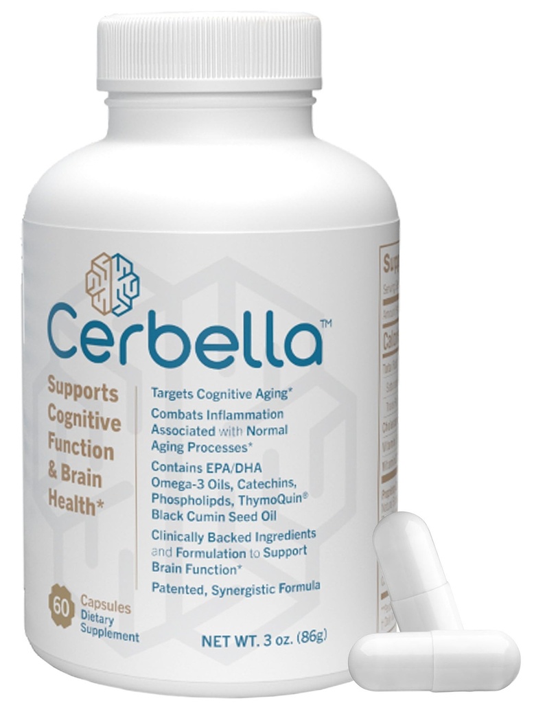 Cerbella® Advanced Brain Nootropic Wellness Supplement for Memory, Focus, & Cognitive Health – Neurologist Recommended - Omega-3 DHA/EPA, Green Tea Catechins, Phospholipids & ThymoQuin® (60 Capsules)