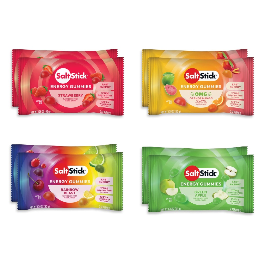 SaltStick Energy Gummies with Electrolytes, Variety Pack - Easy to Chew Electrolyte Gummy, Energy Chews that Taste Great - 10 Packs, 80 Gummies