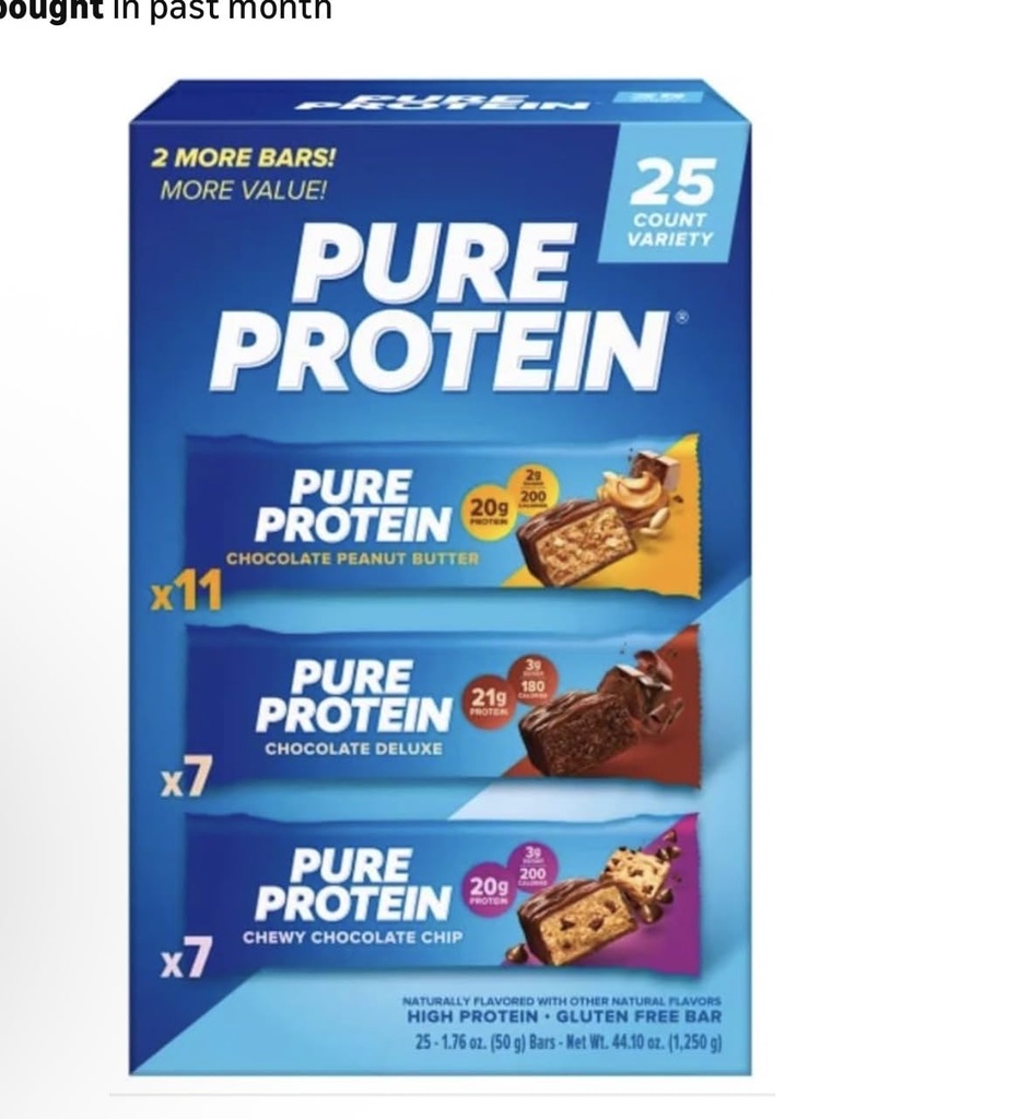 Pure Proteins Bars, Nutrient Rich Snacks with High Protein for Energy Support, Minimal Sugar, Gluten-Free, Variety Pack (In NEYUM Packaging) (25 Pack)