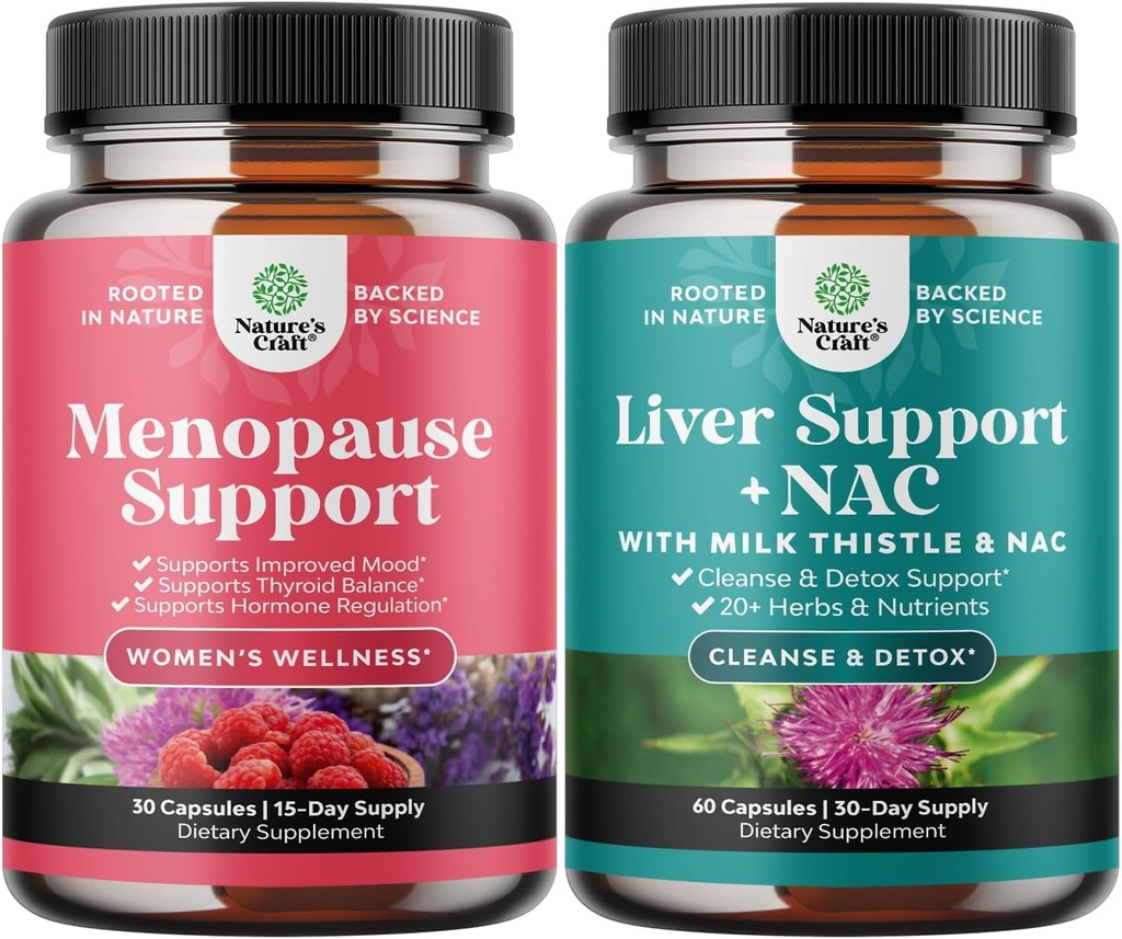 Συμπληρώματα εμμηνόπαυσης με Dong Quai Vitex Chaste Berry & Black Cohosh και υποστήριξη ήπατος NAC - Γάλα Thistle N Acetyl Cysteine με Turmeric, Choline, Dandelion & L-Glutathione