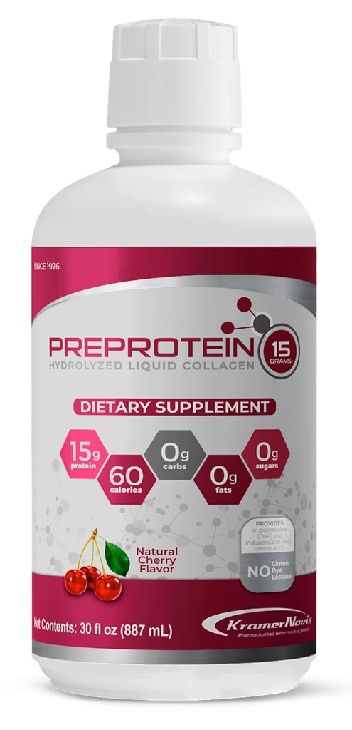 PreProtein 15 Liquid Hydrolyzed Collagen Peptides – Sugar Free Cherry Flavor Drink – 15g Protein Amino Acid Supplement for Bariatric Recovery, Joint Support & Wound Care – 30oz