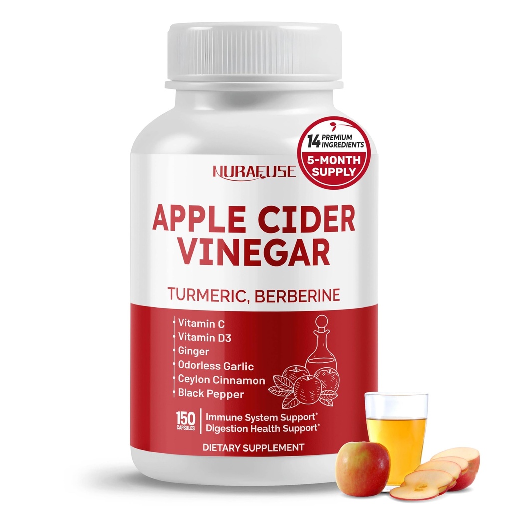 Apple Cider Vinegar 14-σε-1 συμπλήρωμα με κουρκουμά Ginger Σκόρδο Κανέλα Fenugreek Blueberry Milk Thistle Banaba - Made in The USA
