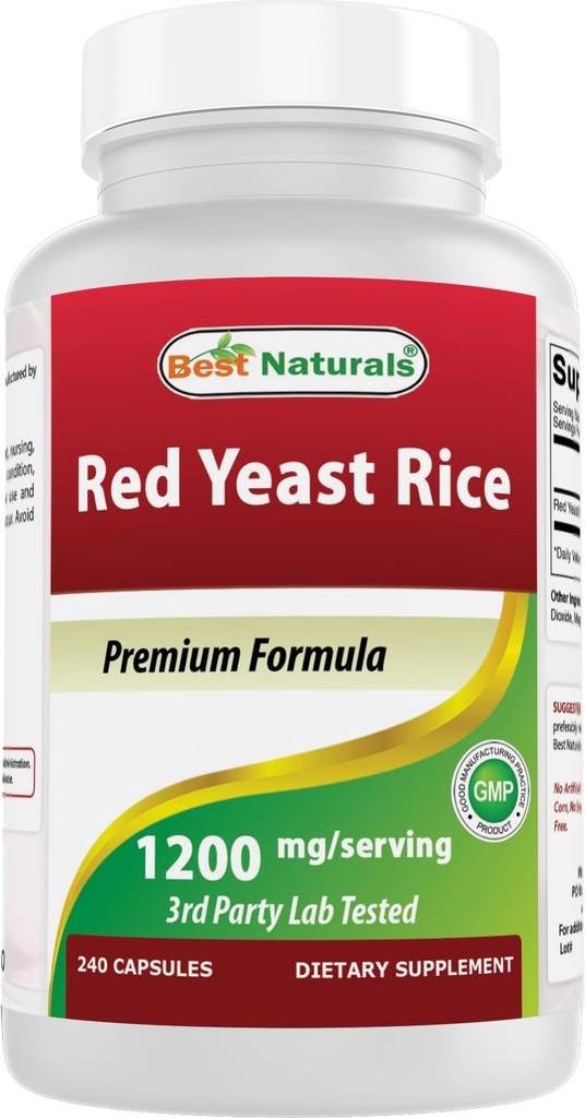 Best Naturals Red Yeast Rice 1200mg Per Serving 240 Capsules - Premium Formula - 3rd Party Lab Tested