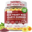 Red Yeast Rice Gummies 2400MG with CoQ10, Suagr Free Balanced Chṏlesterṏl Supplements Plus Citrus Bergamot, Plant Sterols & Stanols Supports Vḁsculḁr Health, Energy, Immunity for Age 50+,Vegan,60 Cts