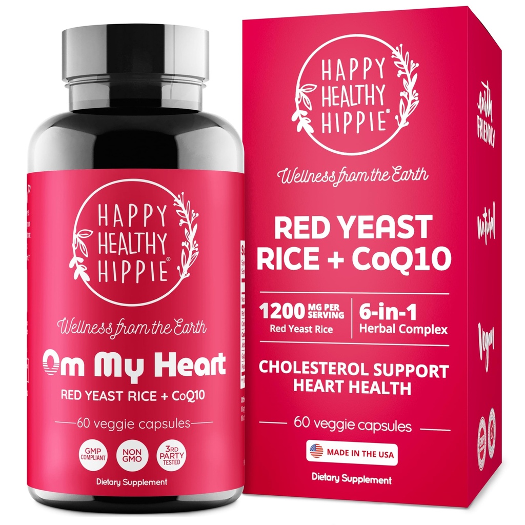 Red Yeast Rice with CoQ10 Supplement 1200 mg - Supports Cholesterol Balance, Heart Health & Circulation - Antioxidant Support with Coenzyme Q10 - Citrinin-Free, Non-GMO, Vegan, 60 Ct