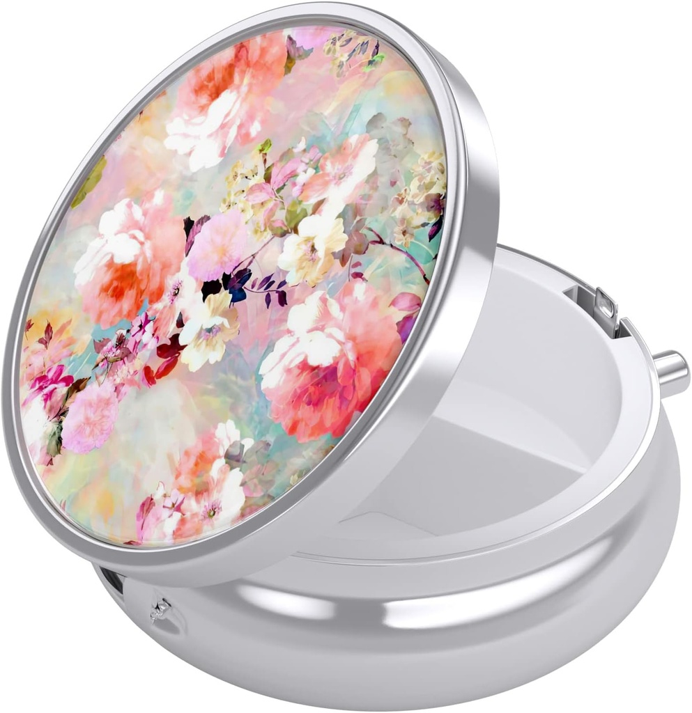 Nipichsha κουτί χάπι, μικρή θήκη χάπι για το πορτοφόλι & τσέπη, χαριτωμένο ταξιδιωτική ιατρική Organizer, Φορητό κουτί ιατρικής για να κρατήσει βιταμίνες, φαρμακευτική αγωγή, ιχθυέλαιο & συμπληρώματα, ροζ λουλούδια υδατογραφία