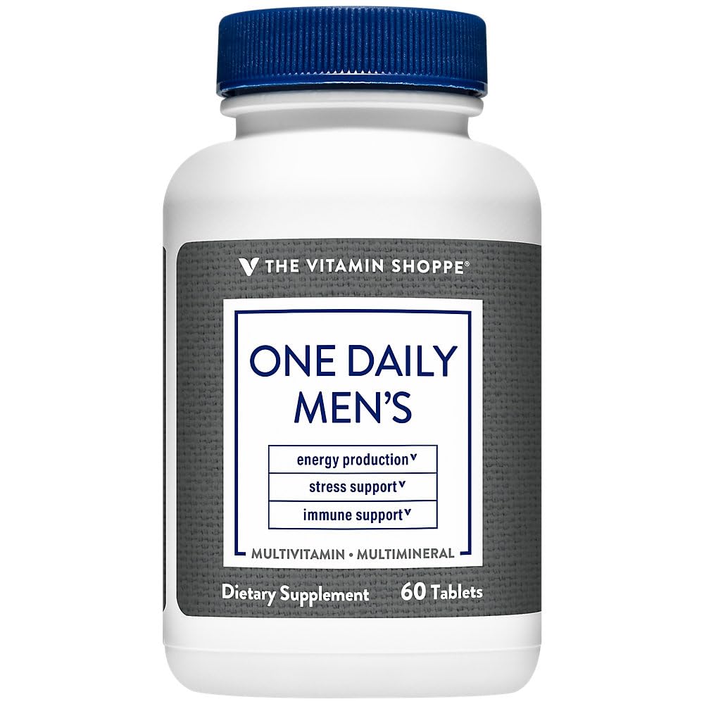 The Vitamin Shoppe Brand One Daily Men's Multivitamin Multimineral, Energy Production, Stress & Immune Support with B Complex, Vitamin D3 & Zinc, Daily Vitamin for Men, 60 Tablets