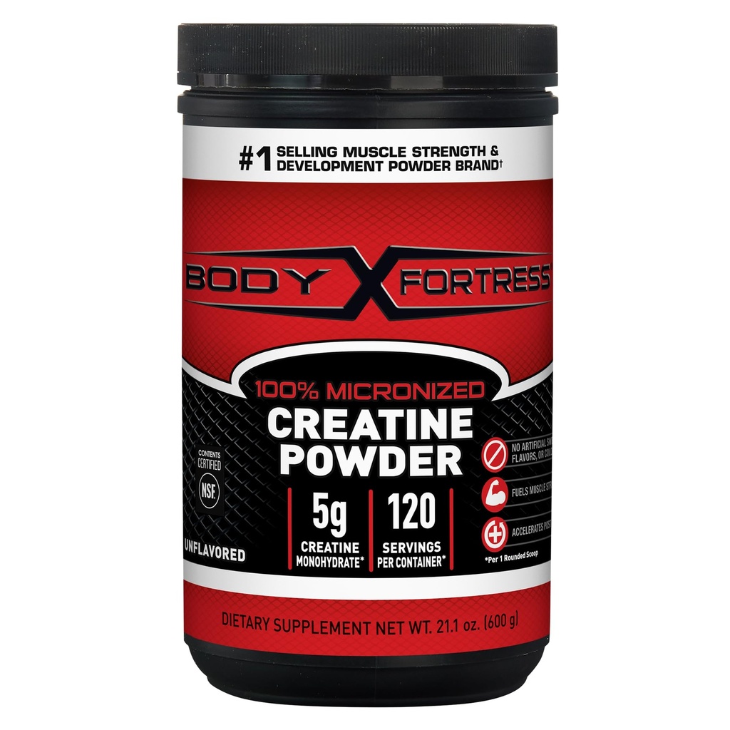 Body Fortress 100% Creatine Monohydrate Powder - Unflavored Micronized Creatine Supplement for Muscle Growth, Strength & Recovery, Pre Workout & Post Workout for Women and Men - 5g Per Scoop