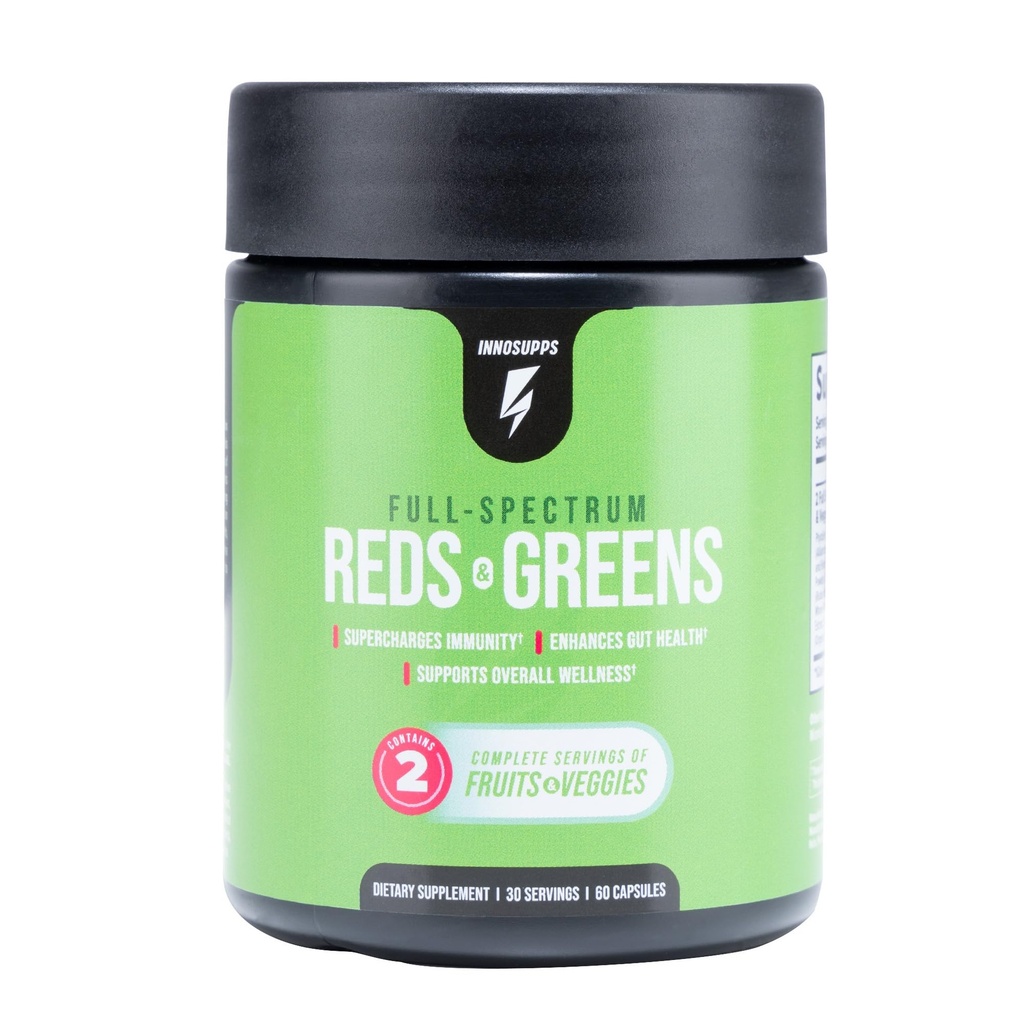InnoSupps Full Spectrum Reds & Greens Superfood Capsules – Fruit & Vegetable Blend with Spirulina & Chlorella, Antioxidant Immune & Gut Health Support Supplement