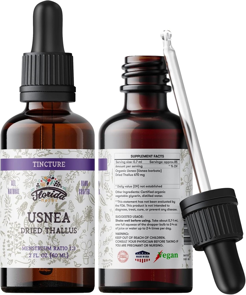 Usnea Tincture Alcohol Free, Organic Usnea Extract (Usnea barbata) Αποξηραμένο συμπλήρωμα θαλλίου, Μη ΓΤΟ σε ψυχρής πίεσης οργανική γλυκερίνη λαχανικών, 700 mg, 2 oz (60 ml)