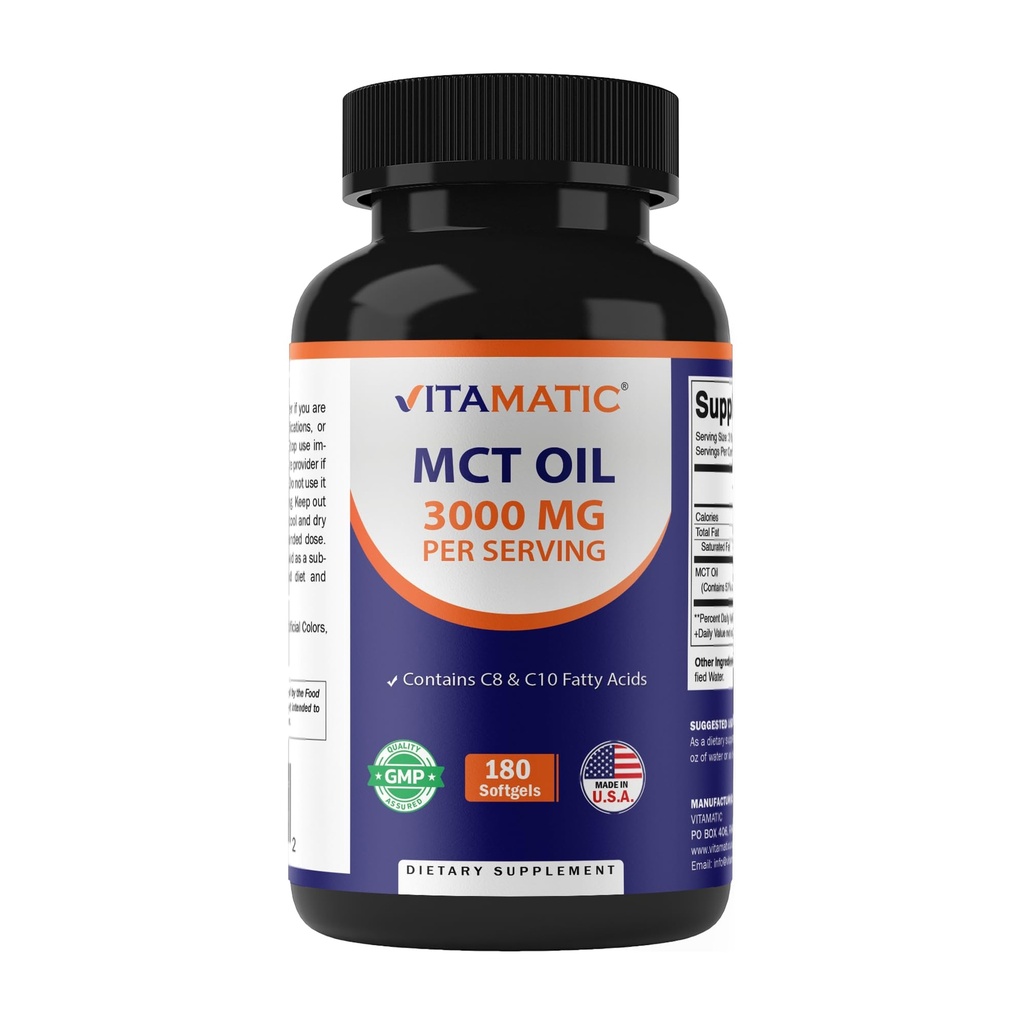 Βιταματικό MCT Λάδι 3000 mg ανά Σερβίρισμα - 180 Softgels - από Λάδι καρύδας - Περιέχει 55% καπρυλικό οξύ C8 και 40% καπρικό οξύ C10