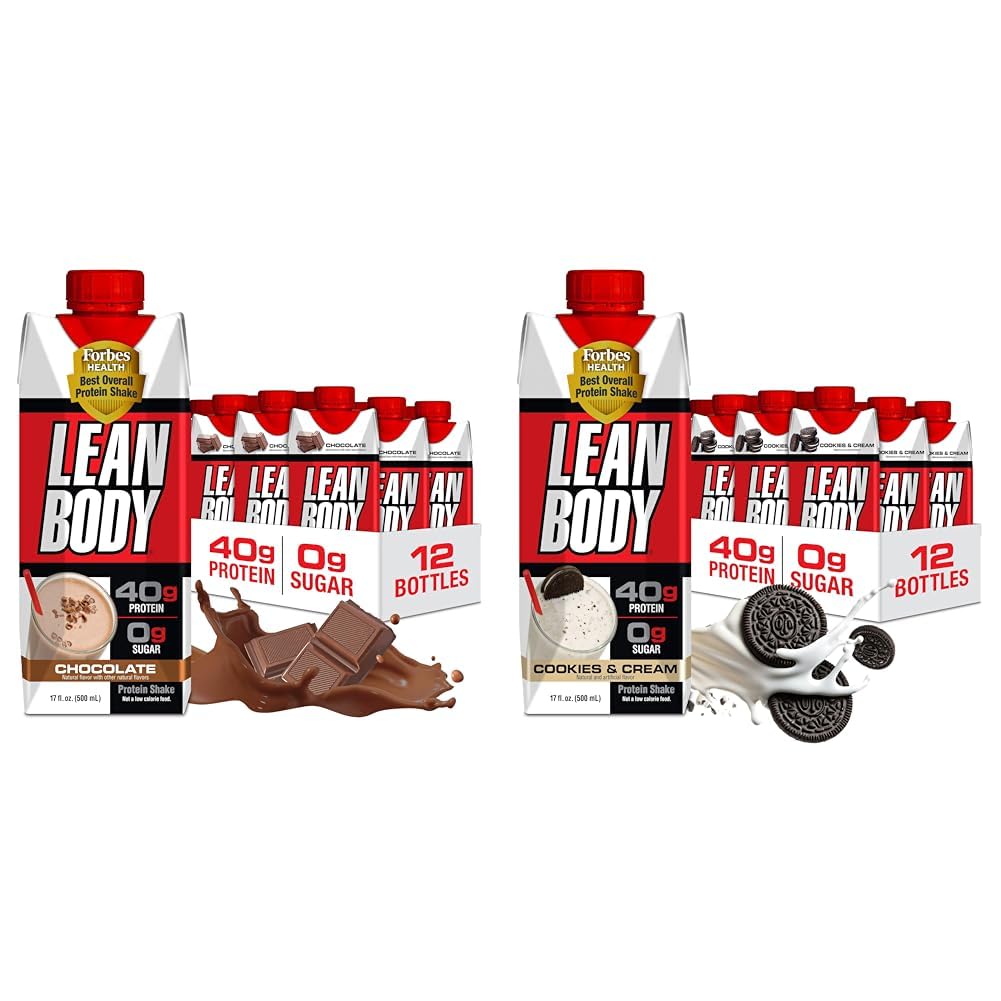 LABRADA Lean Body Ready-to-Drink Protein Shake Bundle - Chocolate & Cookies and Cream, 40g Protein, 0 Sugar, 22 Vitamins & Minerals, 17 Fl Oz (12-Pack Each)