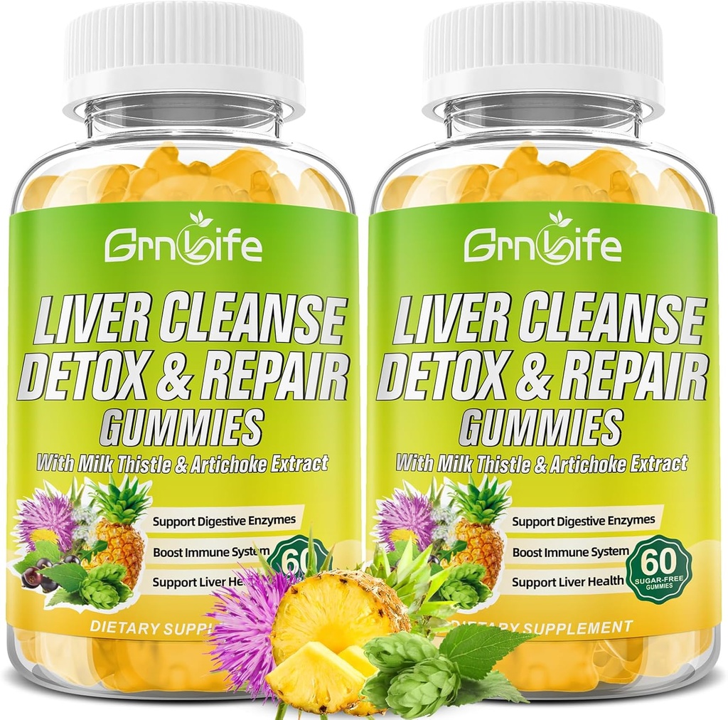 Liver Cleanse Detox & Repair Gummies with Milk Thistle 3000mg, 24-in-1 Συμπλήρωμα Ηπατικής Υγείας με Dandelion, Artichoke, Sugar Free Liver Detox Gummies, Ανανάς Γεύση - 120 Count