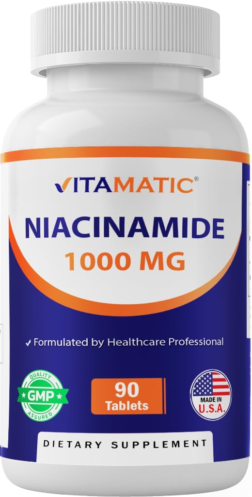 Vitamatic Niacinamide 1000 mg 90 Tablets - Flush Free Vitamin B3 - Supports Energy Production