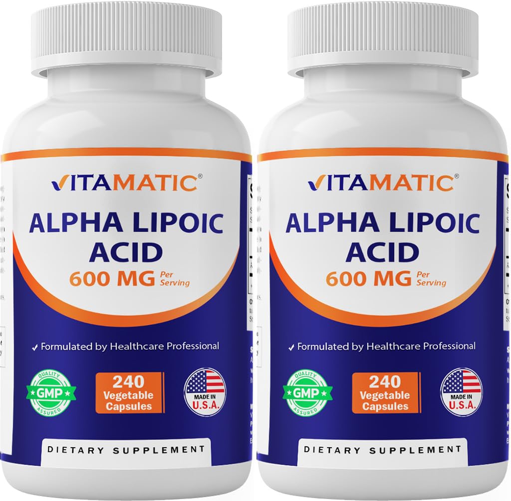 Vitamatic Alpha Lipoic Acid (ALA) 600mg Per Serving - 240 Vegetable Capsules - 120 Servings - Non-GMO & Gluten Free-2 Pack