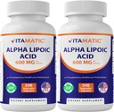 Vitamatic Alpha Lipoic Acid (ALA) 600mg Per Serving - 240 Vegetable Capsules - 120 Servings - Non-GMO & Gluten Free-2 Pack
