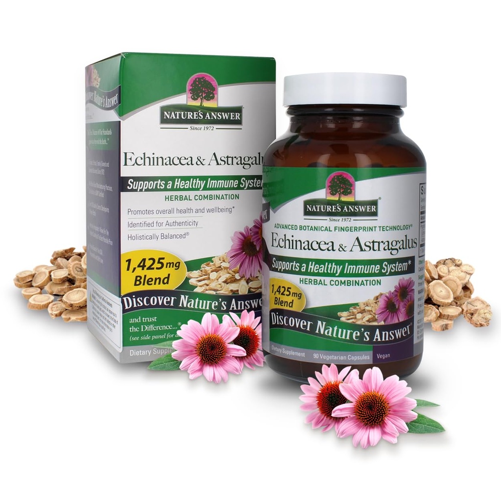 Nature's Answer Echinacea & Astragalus | Supports a Healthy Immune System | Vegan, Non-GMO & Kosher Certified |Capsules 90Ct