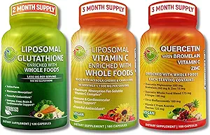 ΣΥΜΠΛΗΡΩΜΑΤΑ STUDIO Immune Support Bundle – Liposomal Vitamin C 1500mg + Liposomal Glutathione 500mg + Quercetin με Bromelain, Zinc & Vitamin C – Vegan, Μη ΓΤΟ, Ενισχυμένη Απορρόφηση Φόρμουλες