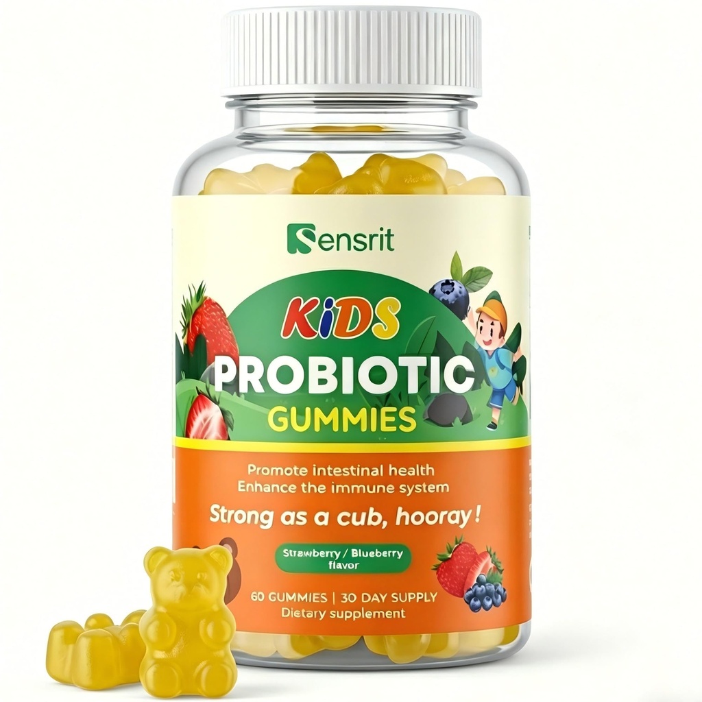Kids Probiotic Gummies with Bacillus Coagulans - Multivitamin for Children's Immune & Digestive Health - 500 Million CFU, Vitamin C, D3, Zinc & B12 - Strawberry & Blueberry - 60 Count