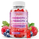 Prebiotic + Probiotic Gummies for Women and Men, Probiotic Gummies Supports Gut Health, 5 Billion CFUs with Fibers, Vegan, Sugar-Free, 60 Count