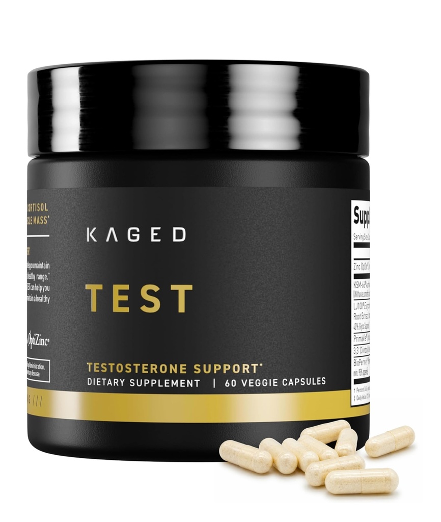 Kaged Test Capsules | Unflavored | Testosterone Booster Ferodrox | Premium Hormone Managment | LJ100 Tongkat Ali KSM-66 Ashwagandha Shilajit | Supplements for Men & Women | 60 Servings