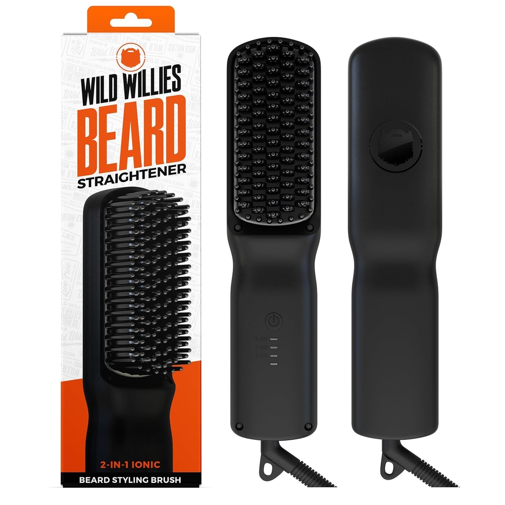 Wild Willies Beard Straightener για τους άνδρες - 3 ρυθμίσεις θερμοκρασίας, Tourmaline Κεραμική θερμαινόμενη Brush & Hot Comb - Φορητή, ιονική τεχνολογία, Ψήστα & σγουρά μαλλιά, 400F - Grooming Tool