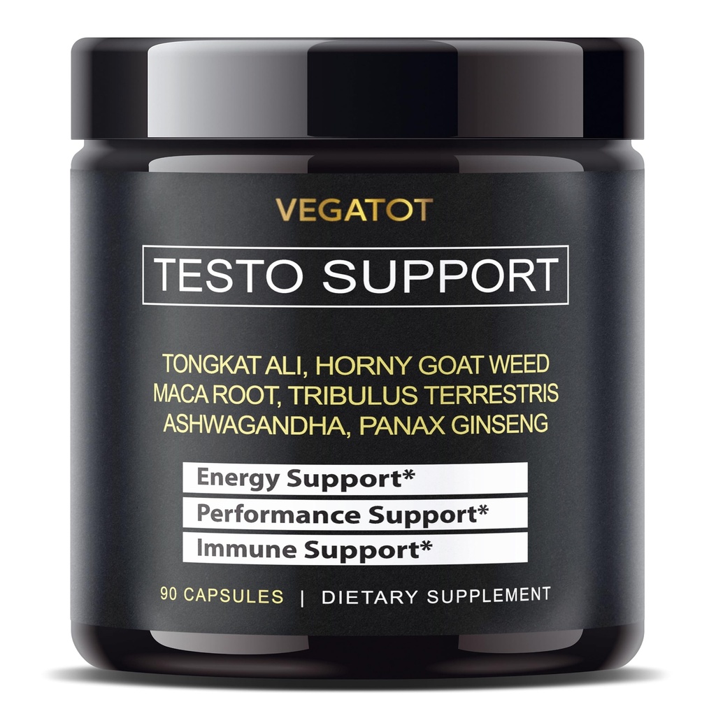 VEGATOT 𝟴 𝗜𝗡 𝟭 Testo Support - Boost Performance with Tongkat Ali, Panax Ginseng, Maca Root, Ashwagandha, Tribulus - Energy, Stamina, Circulation Support