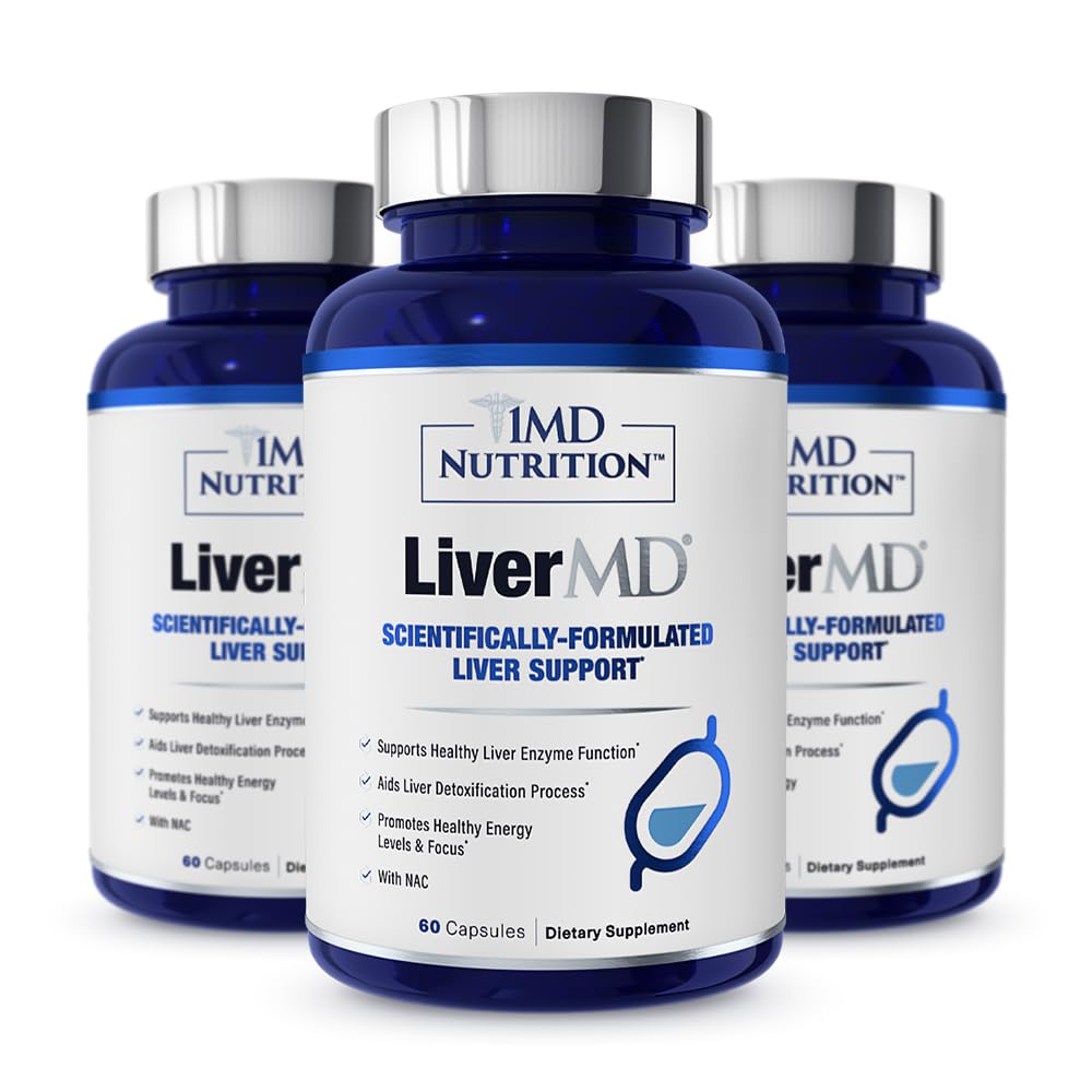 1MD Nutrition 1MD LiverMD - Liver Support Supplement | Siliphos Milk Thistle Extract - Highly Bioavailable, for Liver Support | 180 Capsules (3-Pack)