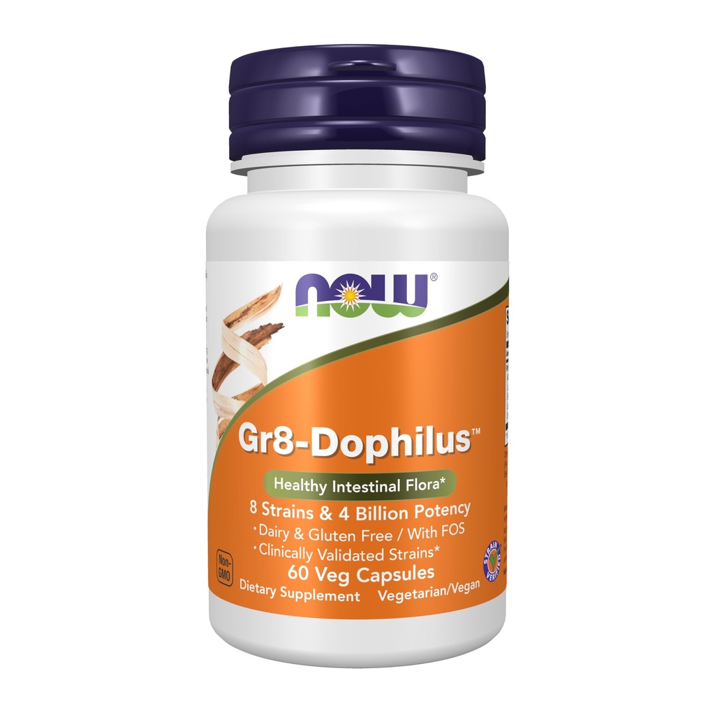 NOW Συμπληρώματα τροφίμων, Gr8-DophilusTM με 8 στεφάνες & 4 δισεκατομμύρια δύναμη, ράφι σταθερό, 60 κάψουλες Veg