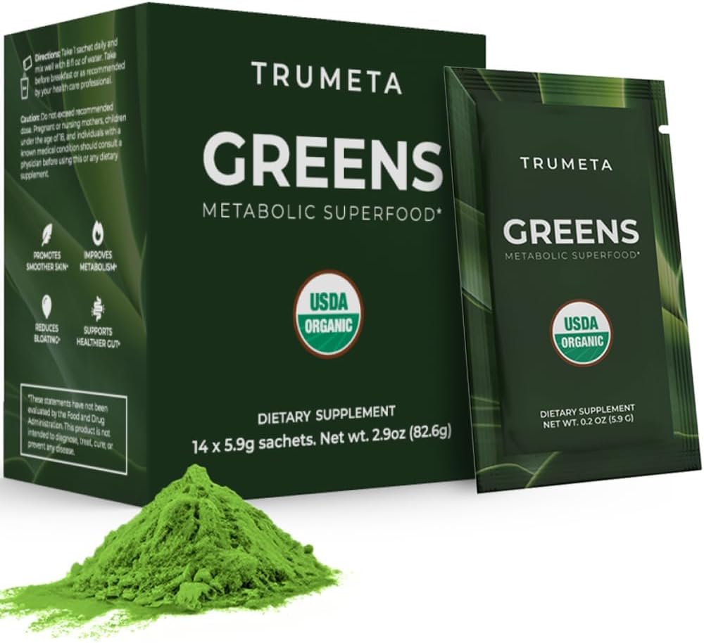 Greens Powder Travel Packs - 14 Servings for Memory, Digestion I Best Taste Super Greens Powder with Organic Spirulina, Goji, Beetroot, Pomegranate I Vegan, Non-GMO