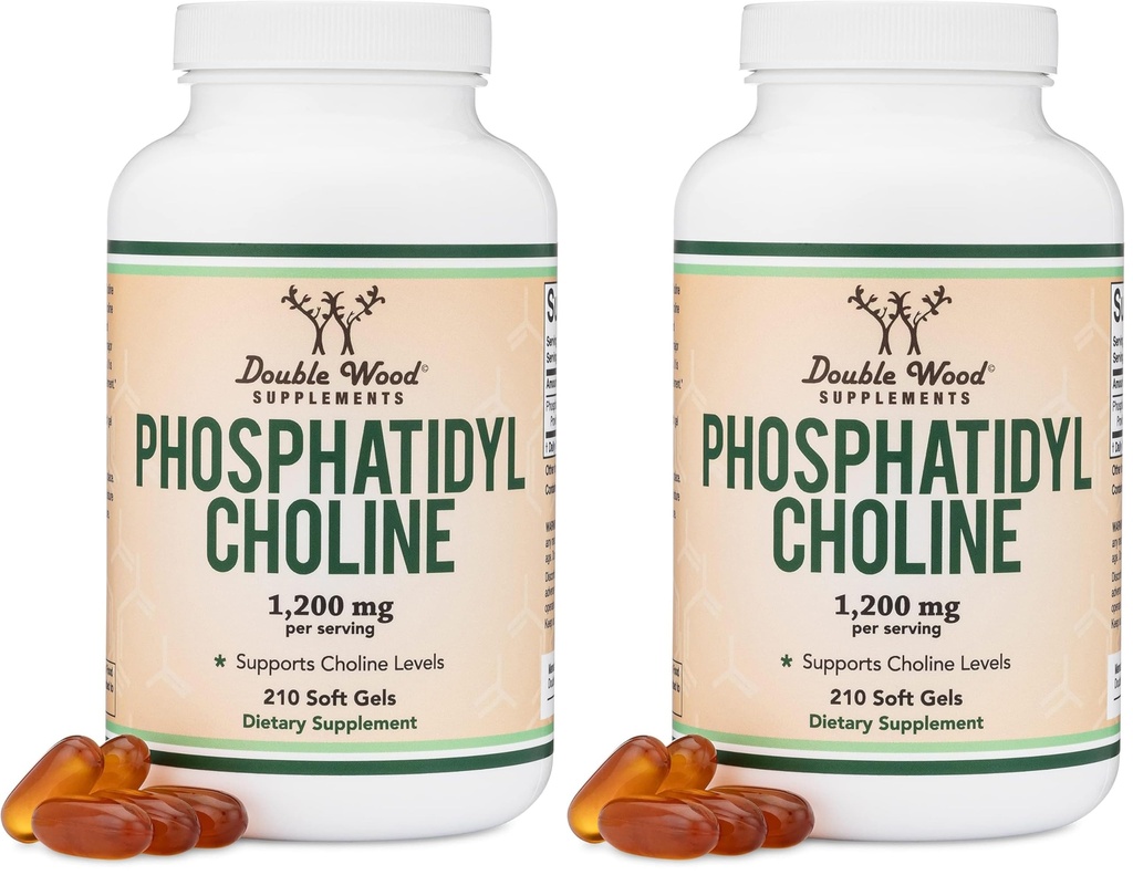 Phosphatidylcholine 1,200mg – 210 Softgels – Enhanced Version of Sunflower and Soy Lecithin (Choline Supplements) - Non-GMO and Gluten Free to Support Brain Health by Double Wood (Pack of 2)