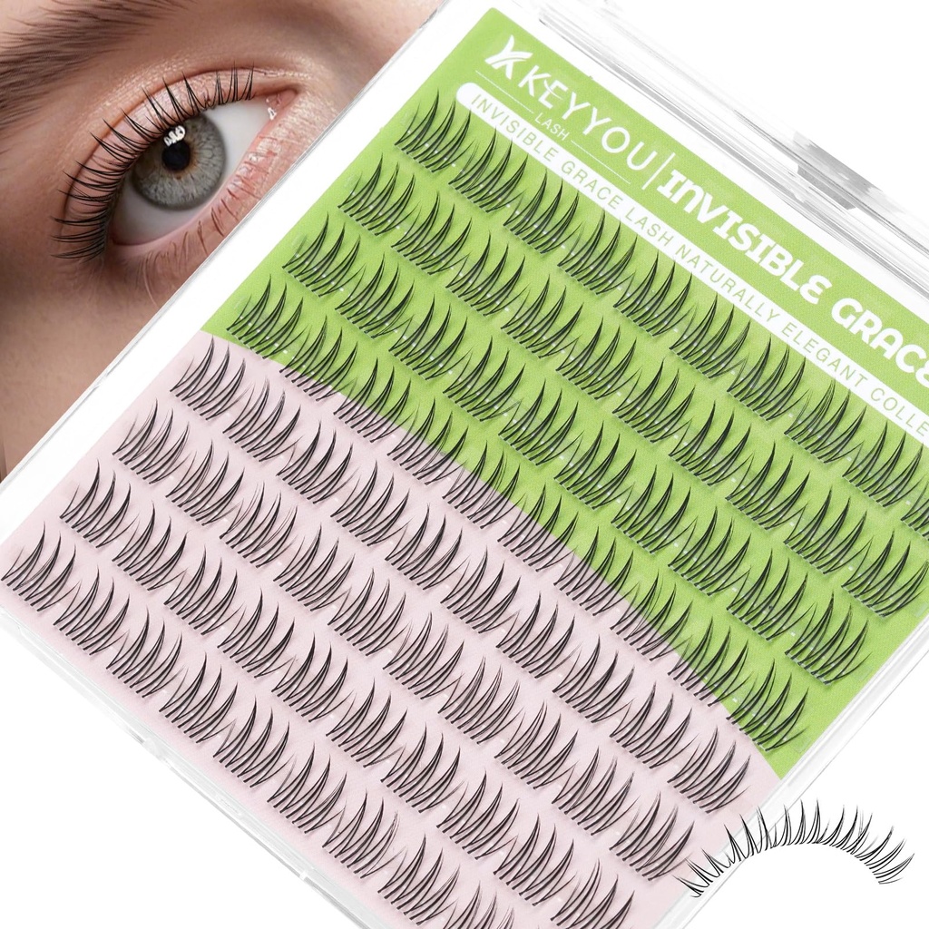 KEYYOU Aurora Lash Clusters Invisible Band C Curl Natural Soft Waterproof Only 16mm Length Lash Extension Easy to Apply at Home Cosmetic Makeup Natural False Eyelashes