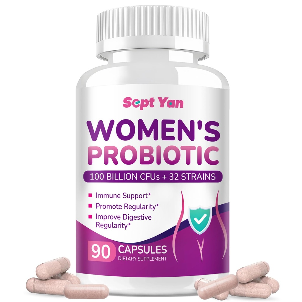 Probiotics for Women, 100 Billion CFUs, 32 Strains, with Prebiotics & Digestive Enzymes, Support Digestive Immune Vaginal & Urinary Health, 90 Capsules