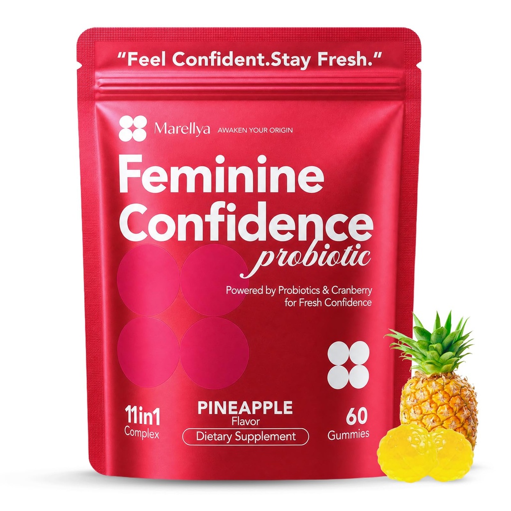 Vaginal Probiotics for Women pH Balance Gummies - 11-in-1 6 Billion CFU with Cranberry & Prebiotics - Feminine Health, Odor Control, Yeast Balance & UTI Support - Pineapple Flavor 60 Count
