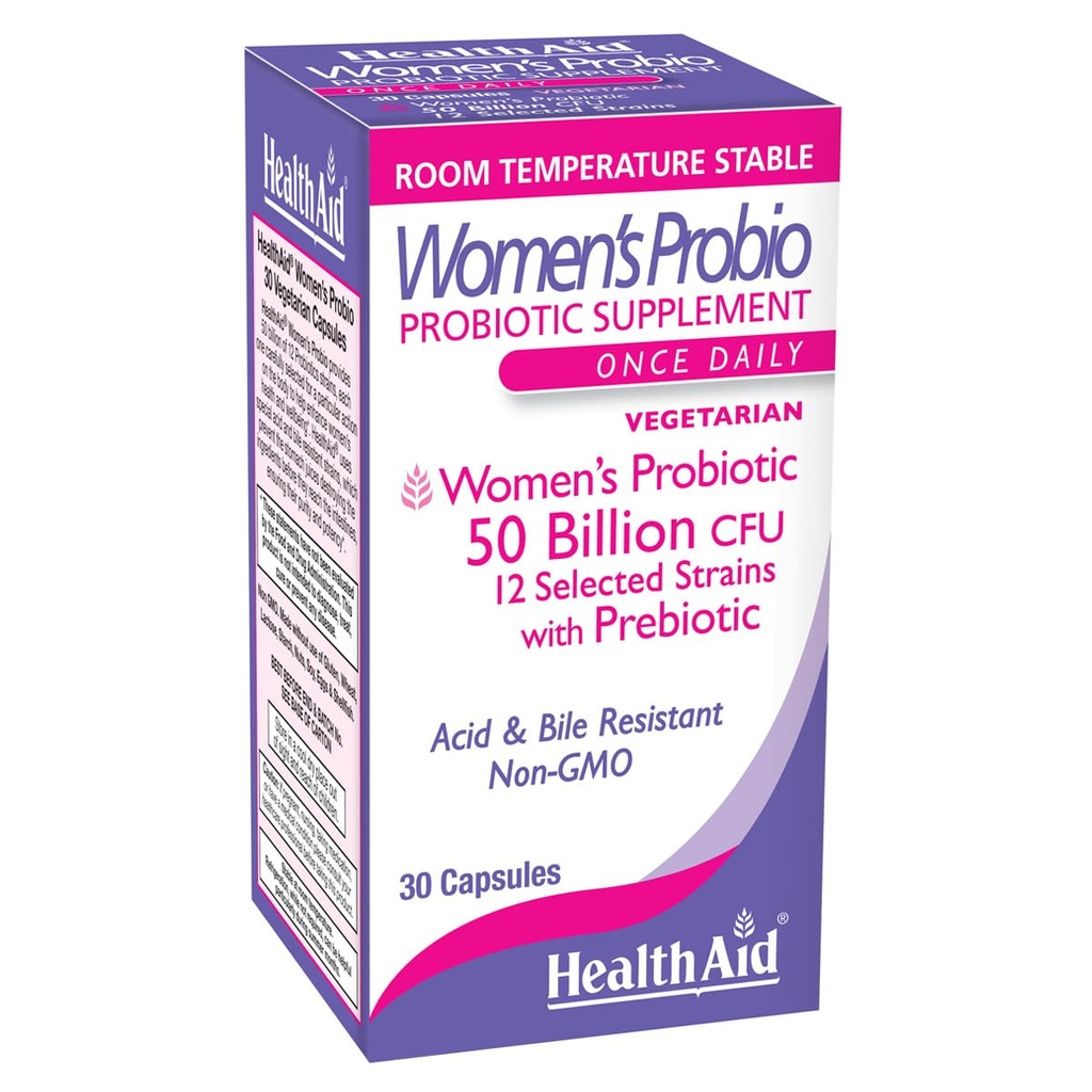HealthAid Women's Probiotic 50 Billion CFU + Prebiotic, 30‑Count Daily Capsule │ Acid & Bile‑Resistant, Gluten‑Free, Vegetarian Digestive & Feminine Balance Support