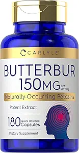 Carlyle Butterbur 150 mg | 180 Capsules | Potent Extract | Neurological Support Supplement | Non-GMO, Gluten Free, PA Free